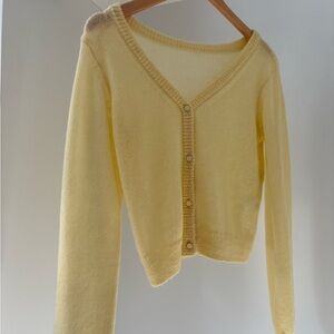 Chic Yellow Button-Up Women's Cardigan